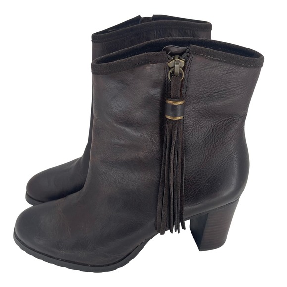 Lauren Ralph Lauren Brown Leather Tassel Ankle Boots 9.5B New Unworn Minor Flaw - Picture 1 of 15
